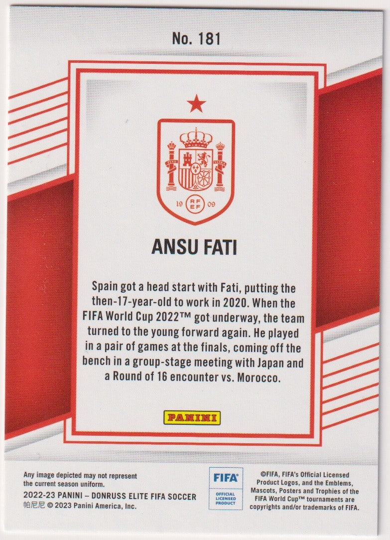 Panini Elite 2022-23 Ansu Fati Spanien DonRuss Elite FIFA Soccer Parallel Rare – Bild 2