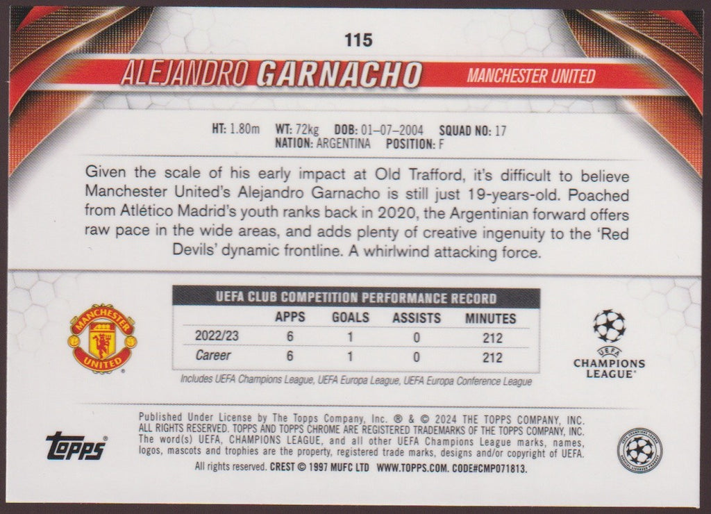 Topps Chrome 2023-24 Alejandro Garnacho Rookie Manchester United Parallel Rare – Bild 2