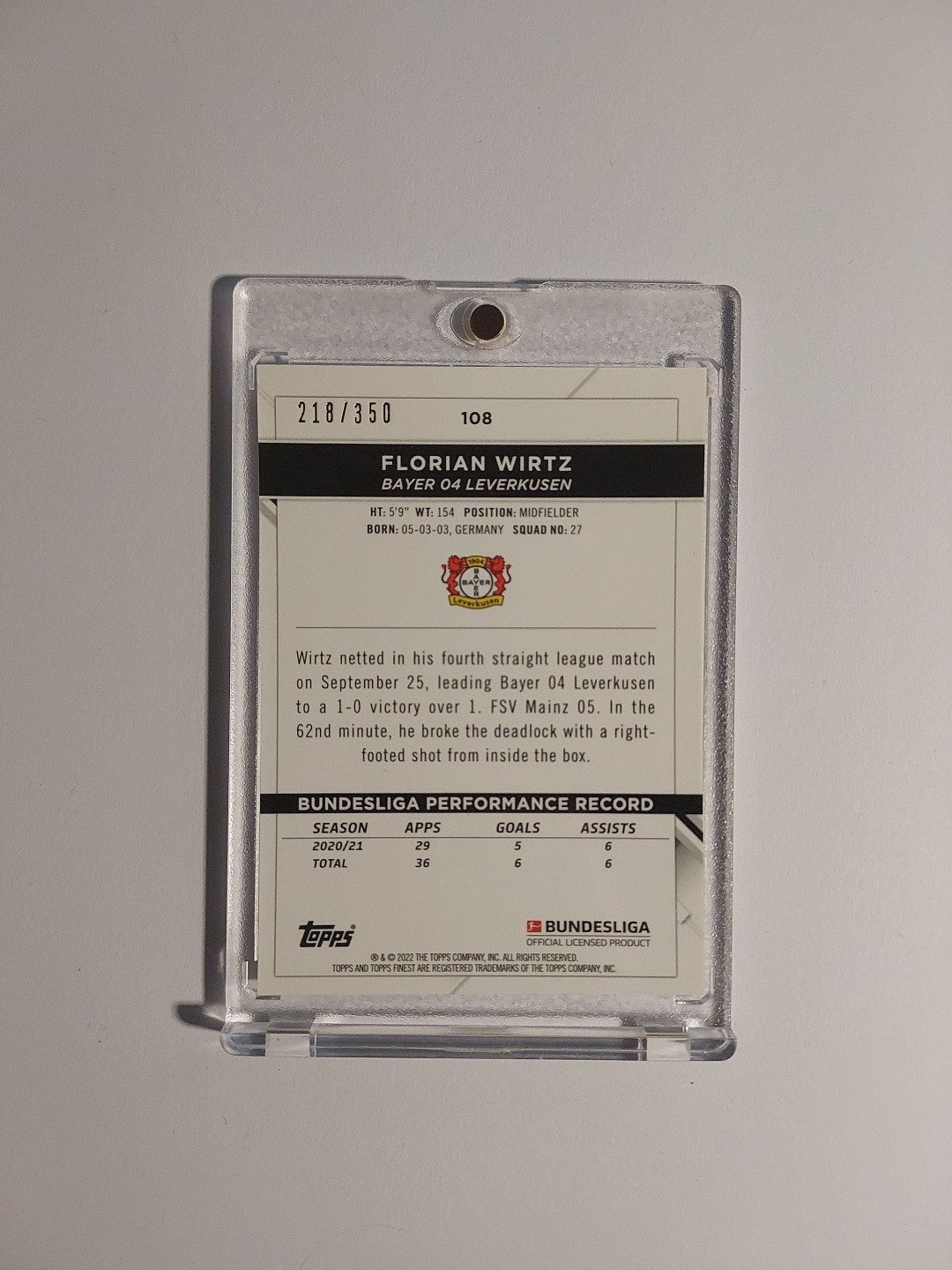 Topps Finest 2021-22 Florian Wirtz Bayer Leverkusen Parallel 218/350 Refractor – Bild 2