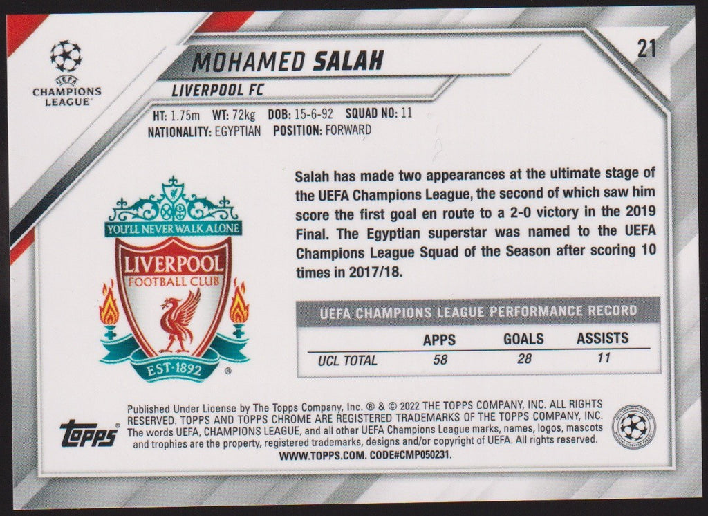 Topps Chrome 2021-22 Mohamed Salah Liverpool FC Parallel Rare – Bild 2