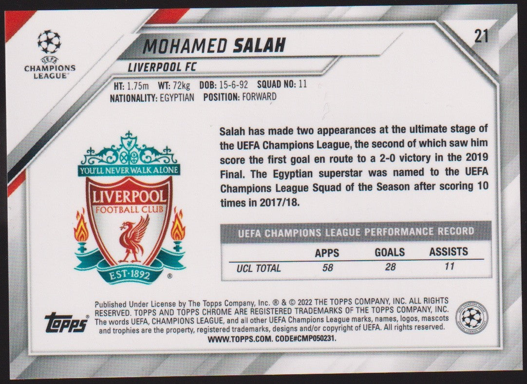 Topps Chrome 2021-22 Mohamed Salah Liverpool FC Parallel Rare – Bild 2