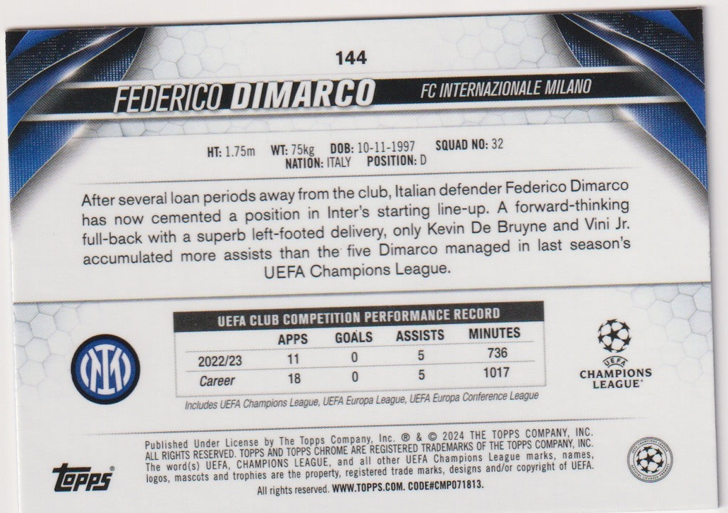 Topps Chrome 2024-25 Federico Dimarco FC Internazionale Milano Parallel 110/150 – Bild 2