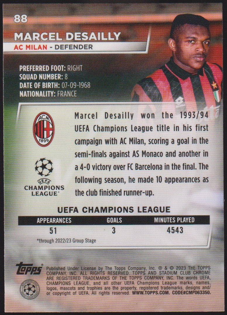 Topps Stadium Club Chrome 2022-23 Marcel Desailly AC Milan Parallel Rare – Bild 2