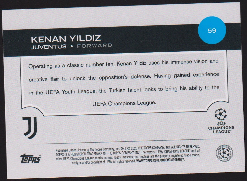 Topps Future 2024-25 Kenan Yildiz Rookie Juventus UEFA Champions League Parallel – Bild 2