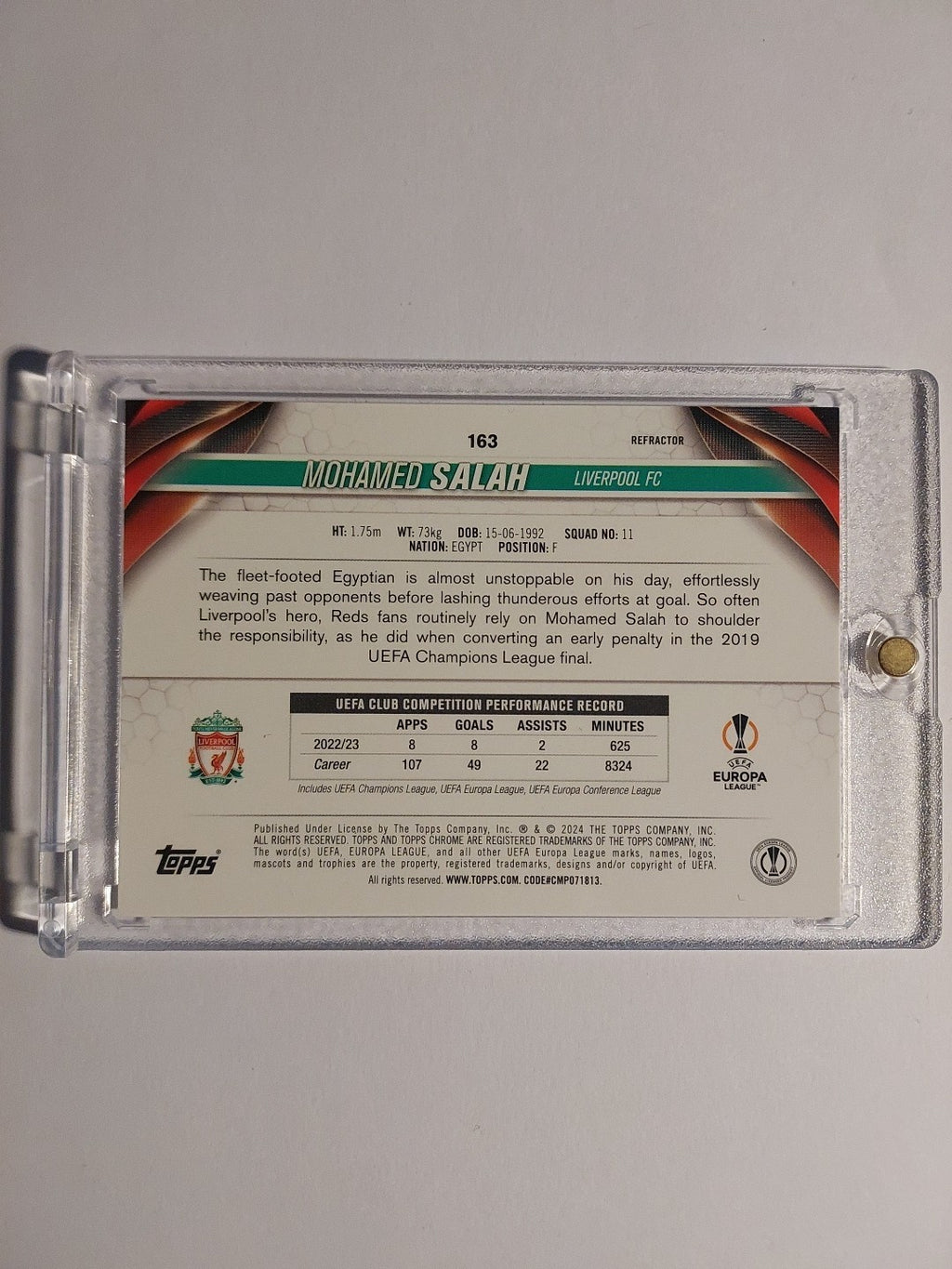 Topps UCC Chrome 2023-24 Mohamed Salah Liverpool Parallel Refractor Insert Rare – Bild 2
