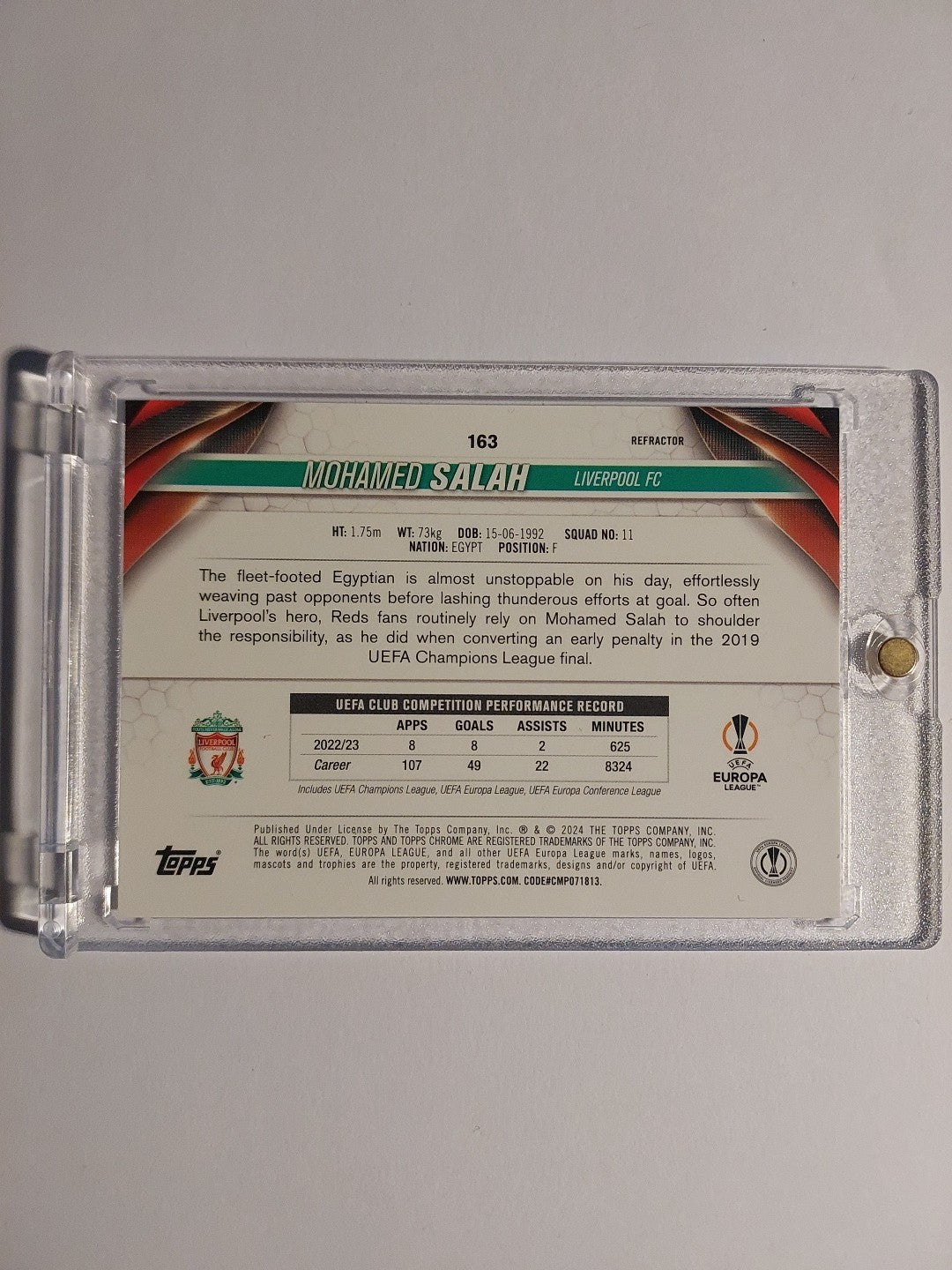 Topps UCC Chrome 2023-24 Mohamed Salah Liverpool Parallel Refractor Insert Rare – Bild 2