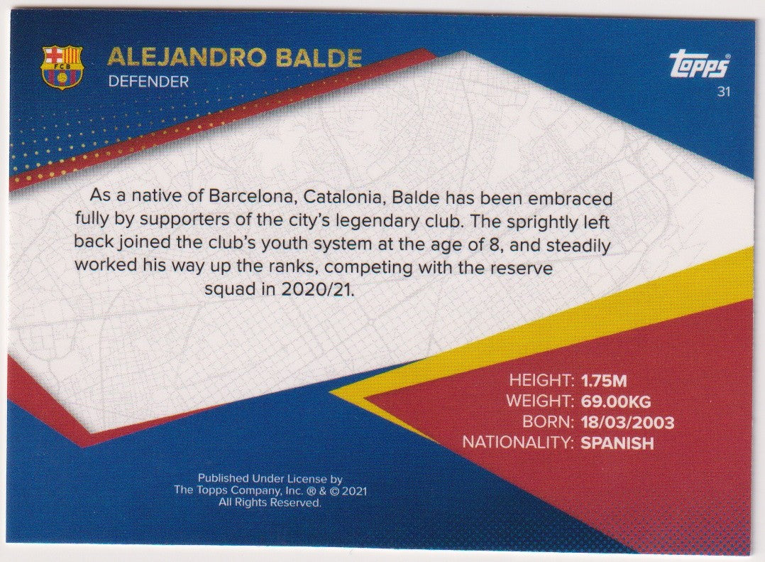 Topps 2020-21 Alejandro Balde Rookie FC Barcelona Parallel Rare – Bild 2
