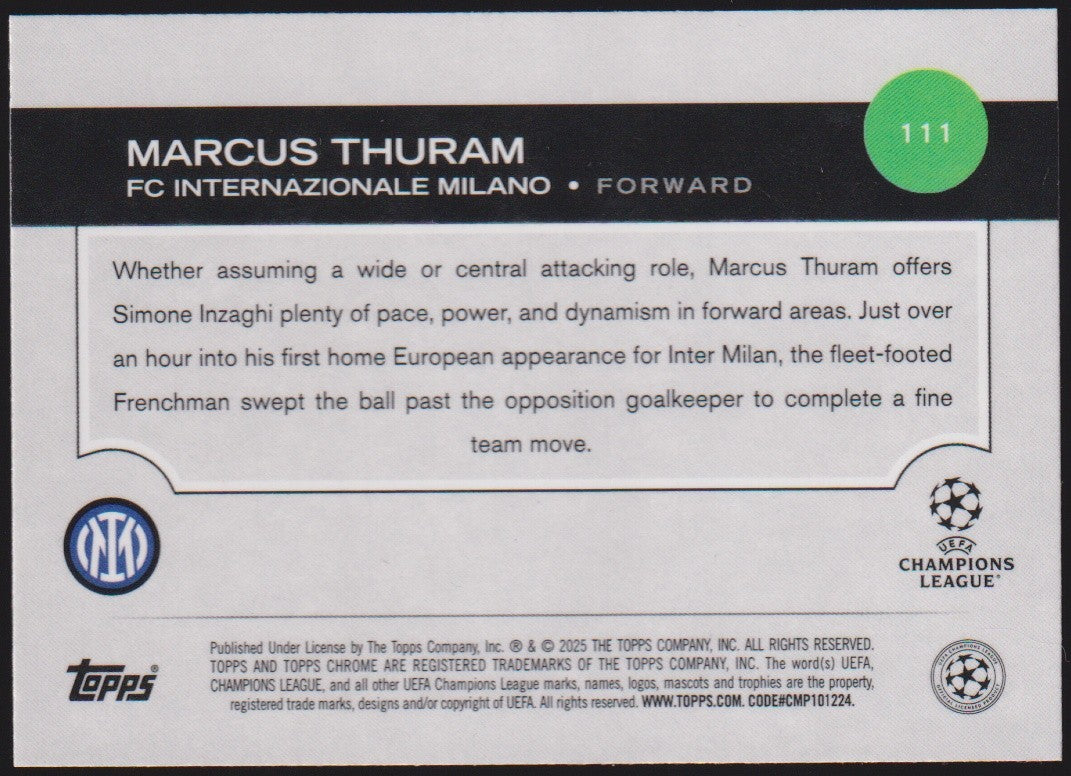 Topps Chrome 2024-25 Marcus Thuram Internazionale Milano Parallel Refractor – Bild 2