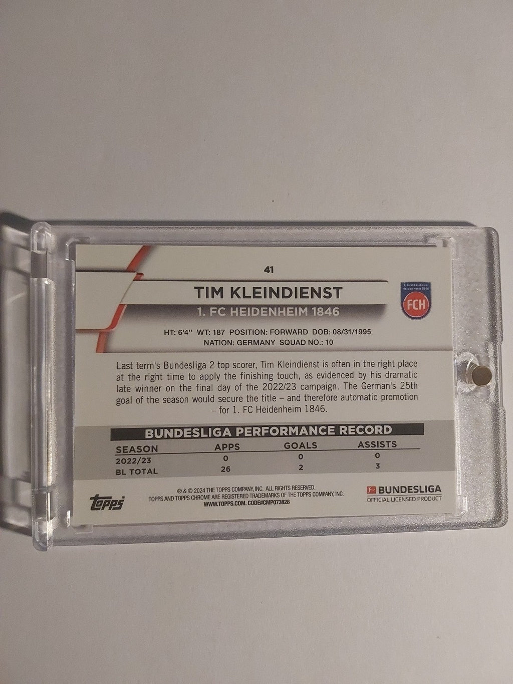 Topps Chrome Bundesliga 2023-24 Tim Kleindienst Heidenheim Parallel 7/25 Rare – Bild 2