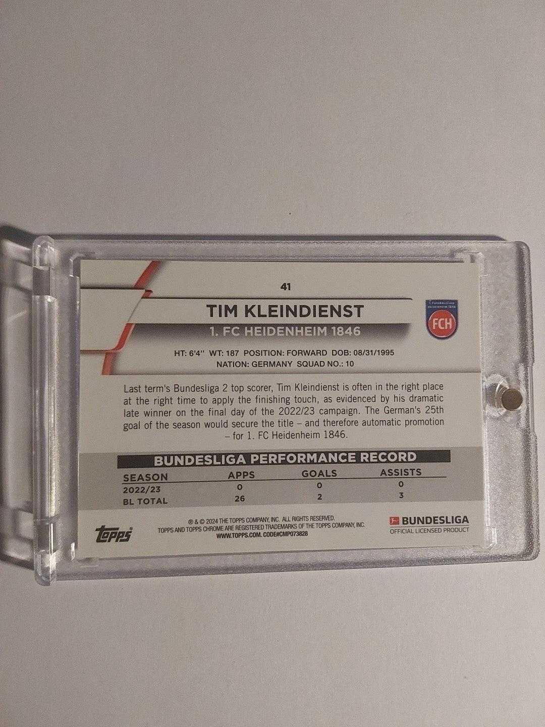 Topps Chrome Bundesliga 2023-24 Tim Kleindienst Heidenheim Parallel 7/25 Rare – Bild 2