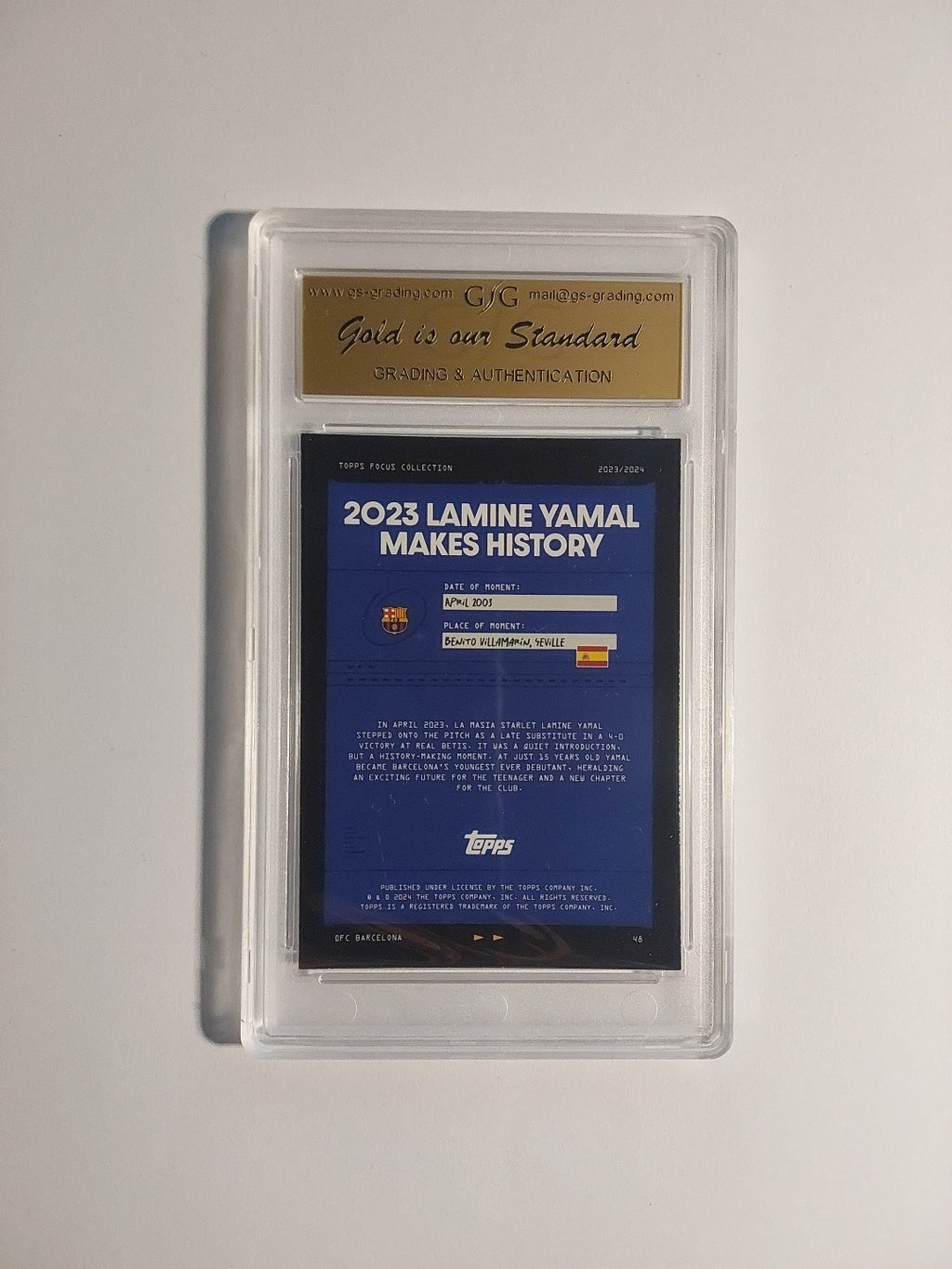 Topps Focus 2024-25 Lamine Yamal History Barcelona Rookie Parallel GSG 8.5 = PSA – Bild 2