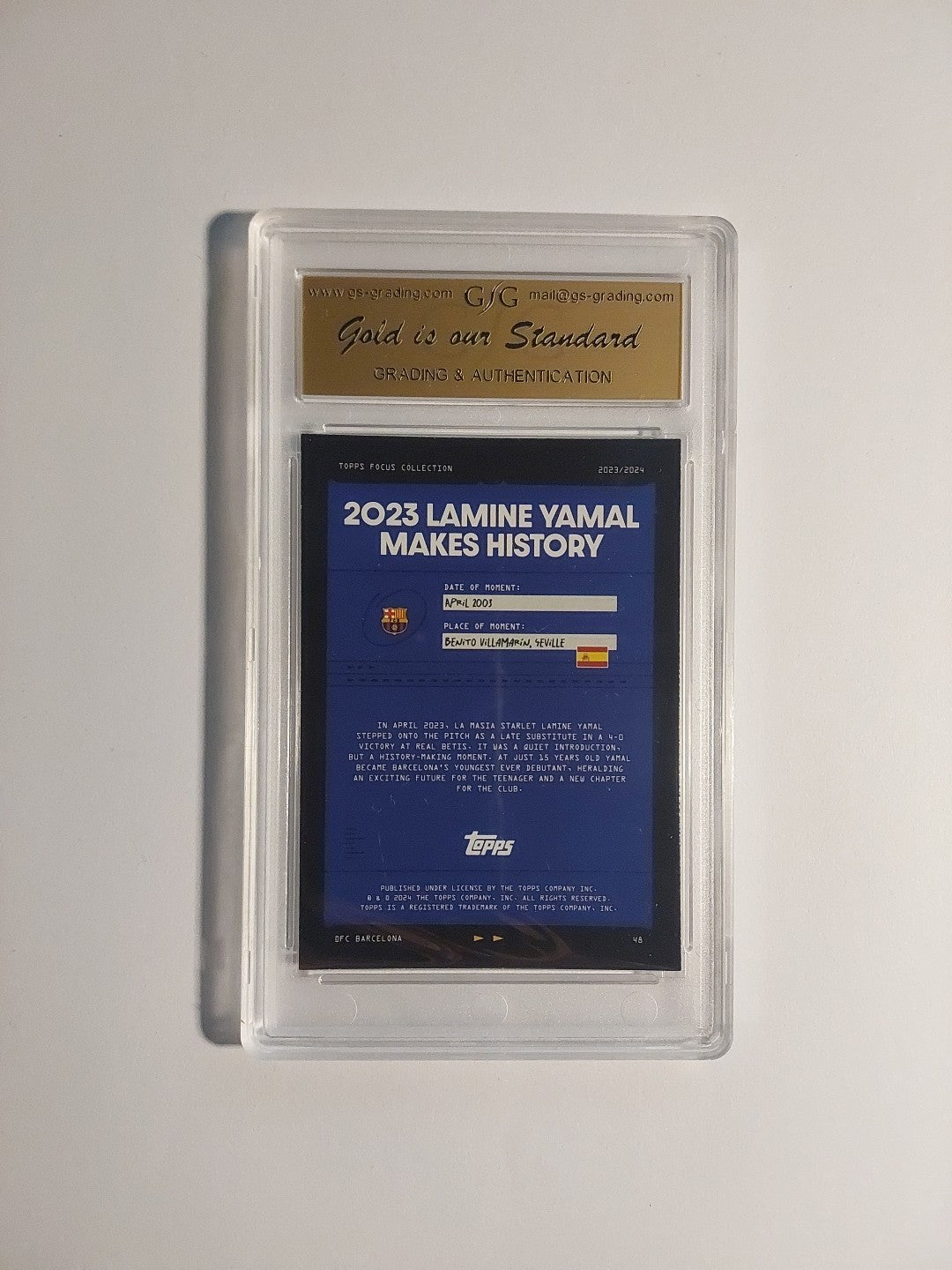 Topps Focus 2024-25 Lamine Yamal History Barcelona Rookie Parallel GSG 8.5 = PSA – Bild 2