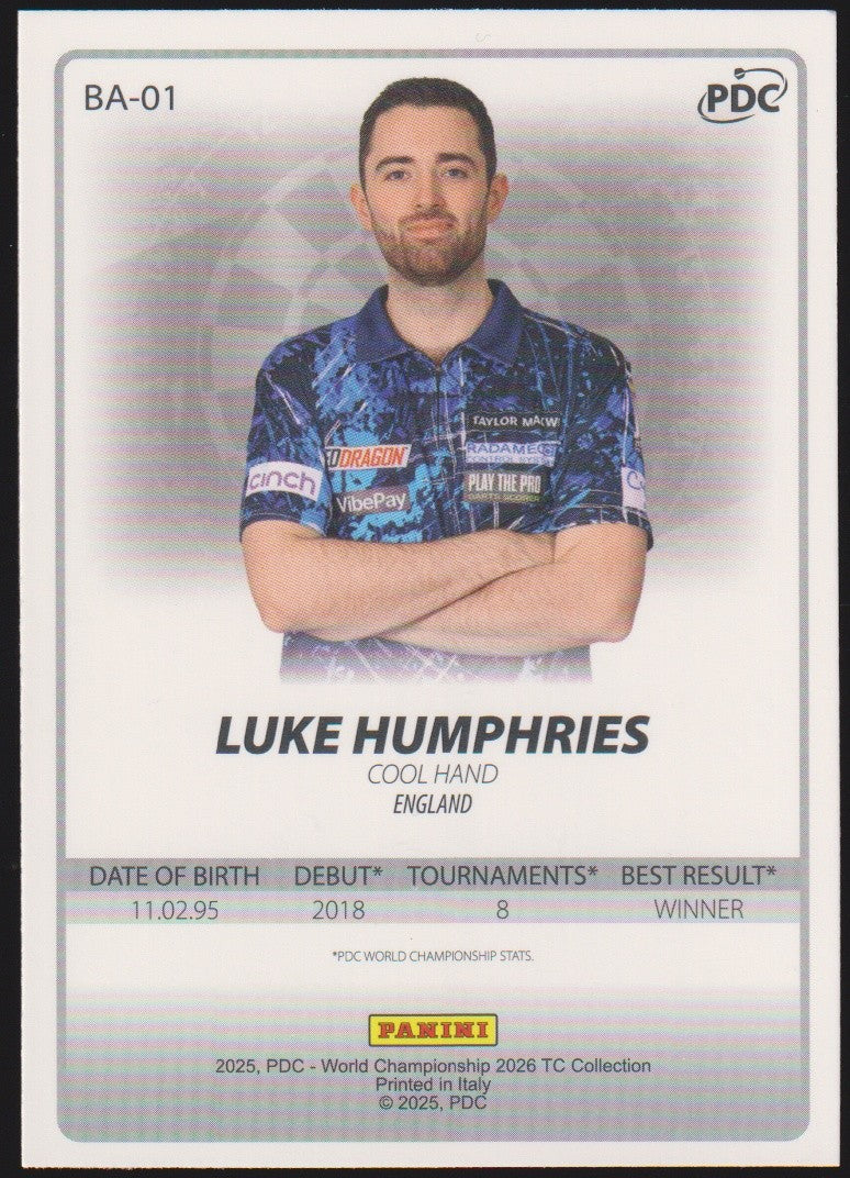 Panini PDC World Championship 2026 Luke Humphries "Cool Hand" Refractor Parallel – Bild 2