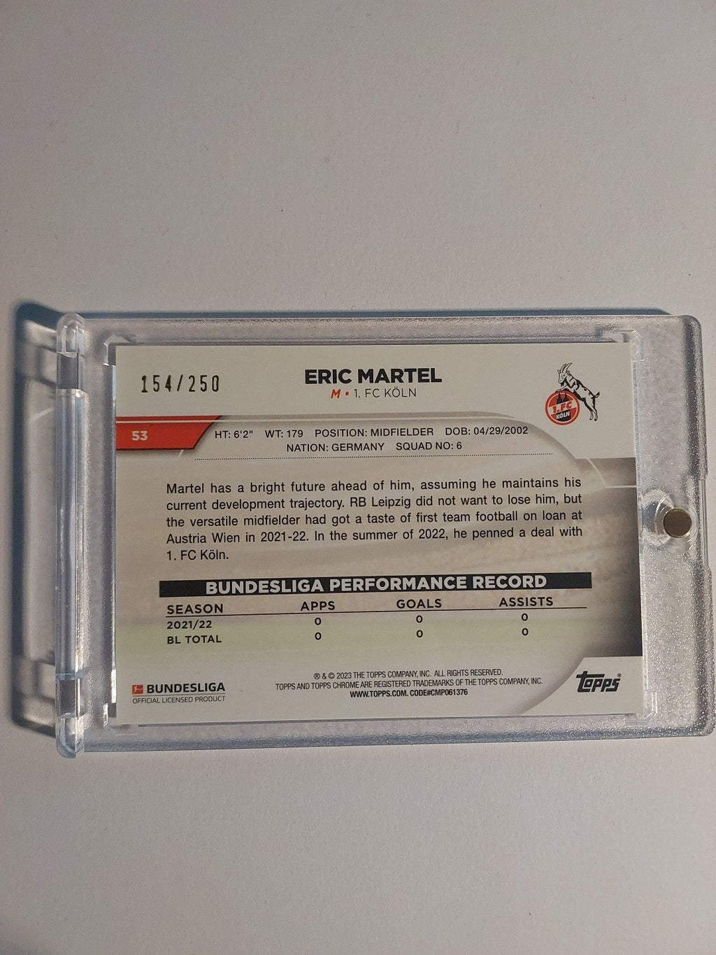 Topps Chrome Bundesliga 2022-23 Eric Martel Köln Parallel 154/250 Refractor Hit – Bild 2