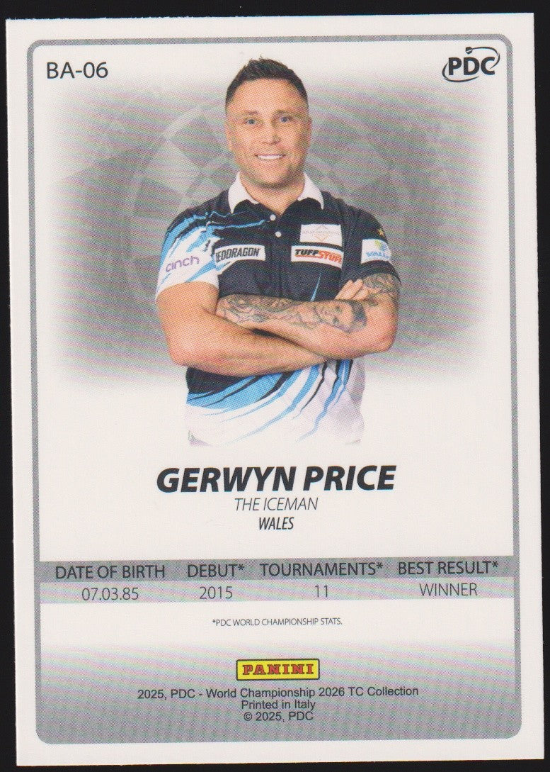 Panini PDC World Championship 2026 Gerwyn Price "The Ice Man" Refractor Parallel – Bild 2