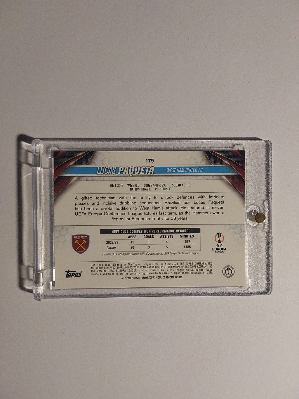 Topps UCC Chrome 2024-25 Lucas Paqueta West Ham United Parallel 12/50 Refractor – Bild 2