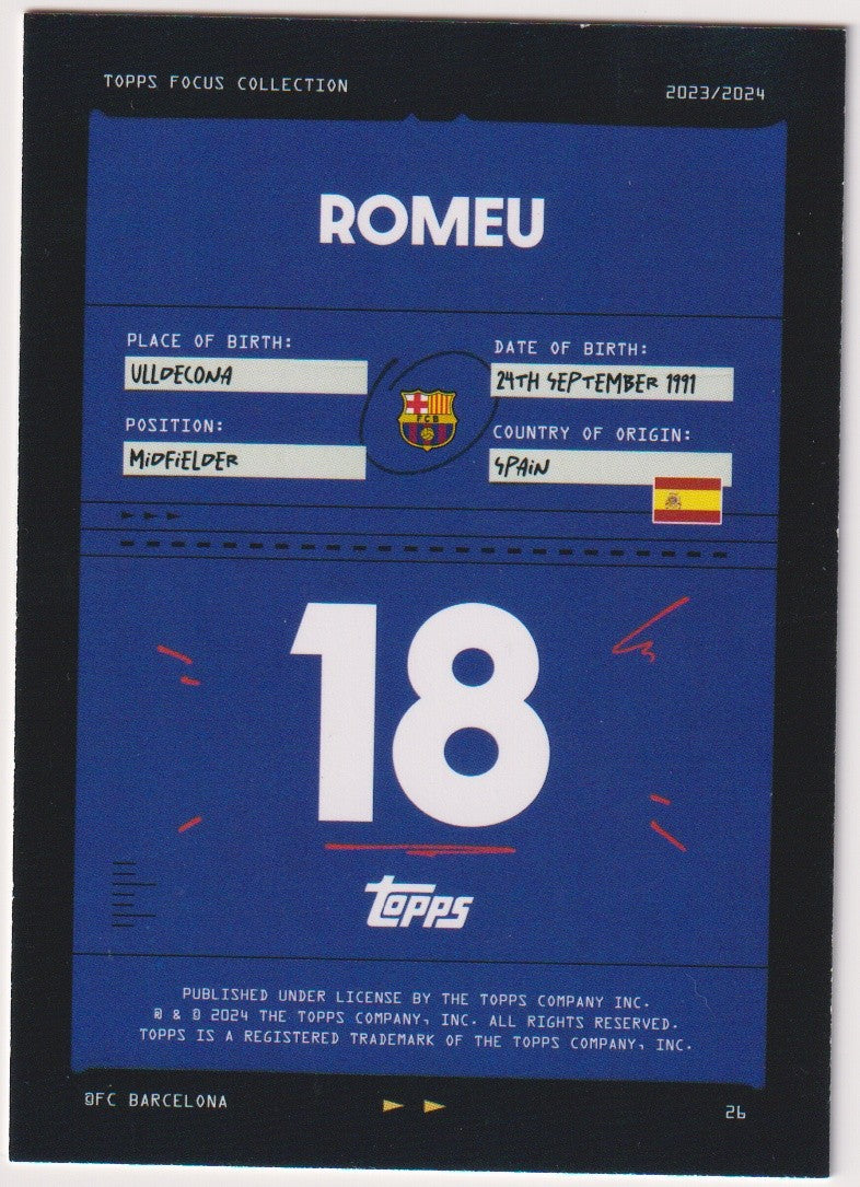 Topps Focus Collection 2023-24 Romeu FC Barcelona 2023/2024 Parallel Rare – Bild 2