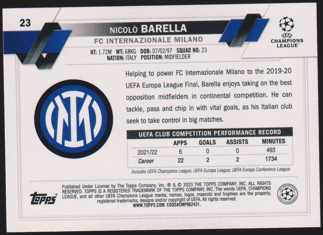 Topps 2021-22 Nicolò Barella FC Internazionale Milano Parallel Rare – Bild 2