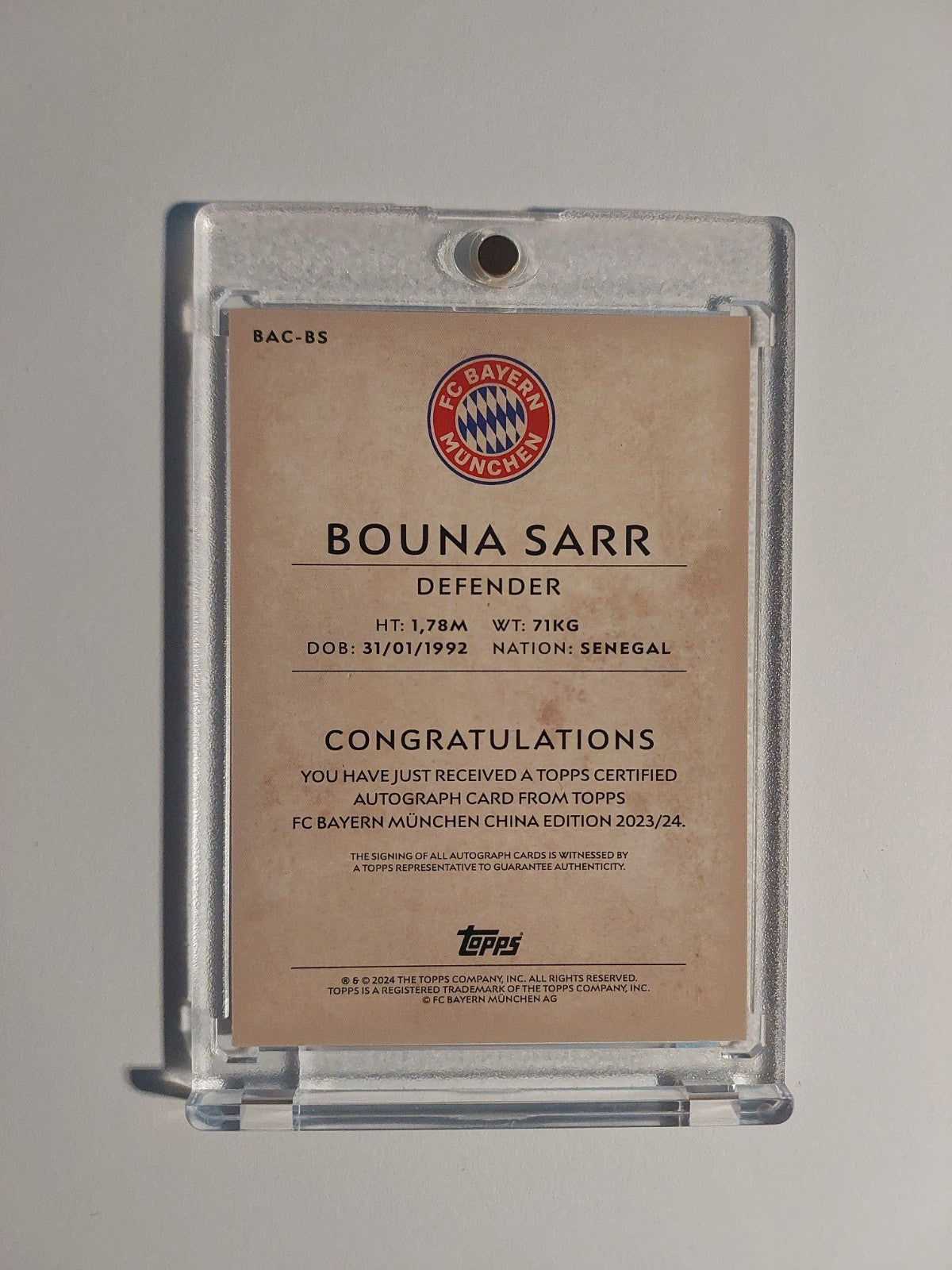 Topps Bayern München China Edition 2023-24 Bouna Sarr Auto Parallel Refractor – Bild 2