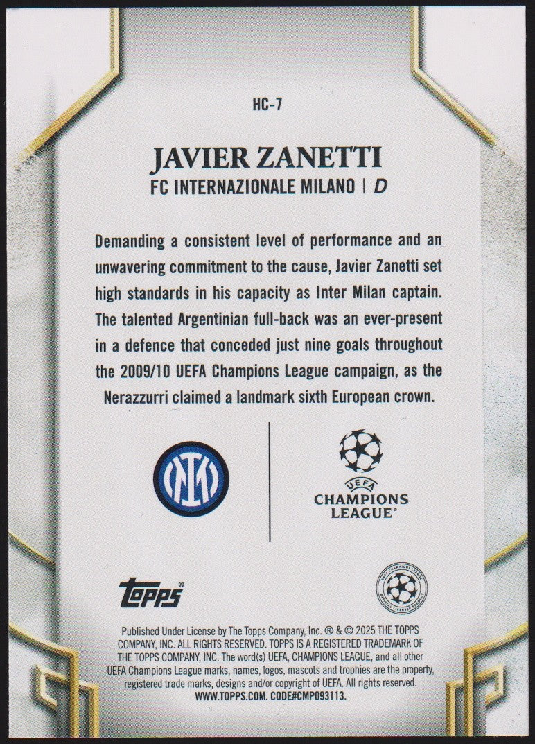 Topps Historic Captains 2024-25 Javier Zanetti FC Internazionale Milano Parallel – Bild 2
