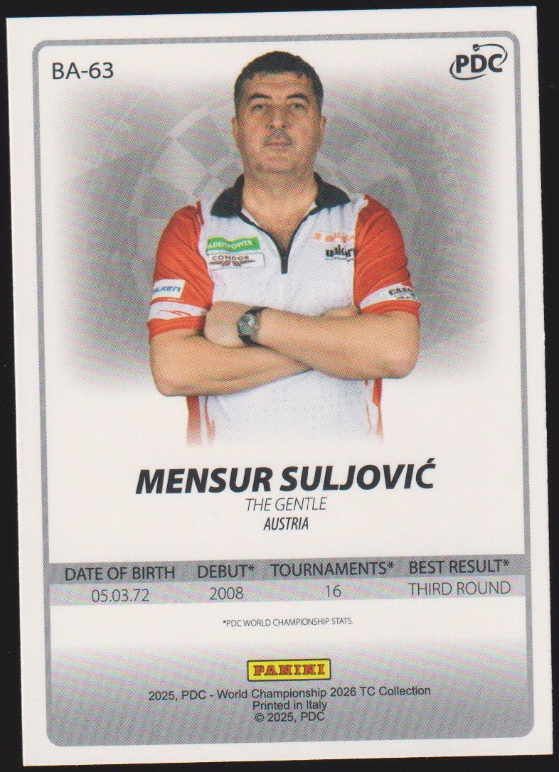 Panini PDC World Championship 2026 Mensur Suljović Refractor Parallel – Bild 2