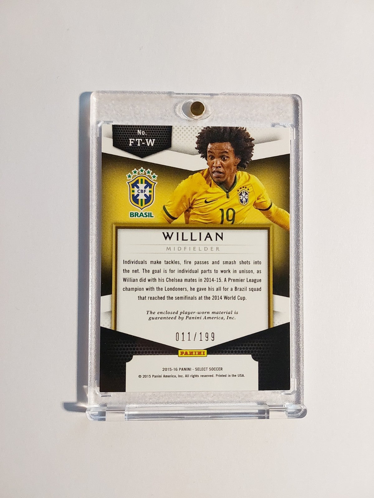 Panini Select 2015-16 Willian Patch Relic Brasilien Chrome Parallel 11/199 Rare – Bild 2