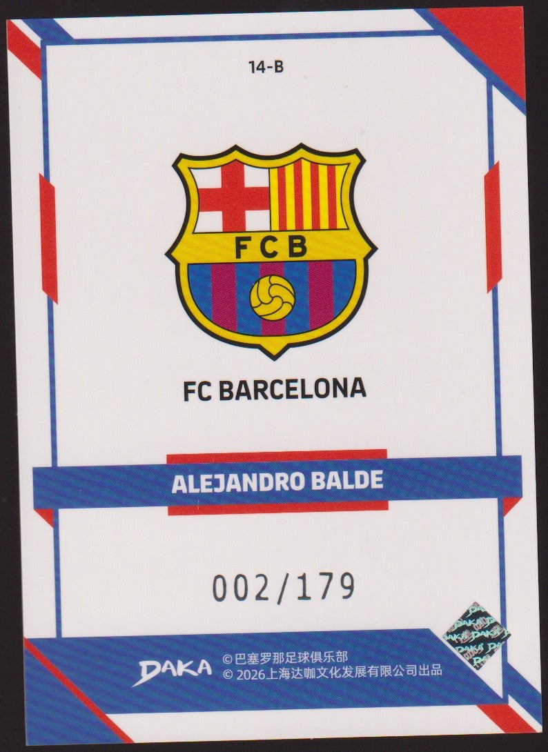 Daka 14-B 2025-26 ALEJANDRO BALDE FC BARCELONA Parallel 2/179 Refractor – Bild 2