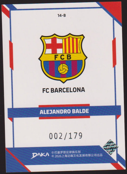 Daka 14-B 2025-26 ALEJANDRO BALDE FC BARCELONA Parallel 2/179 Refractor – Bild 2