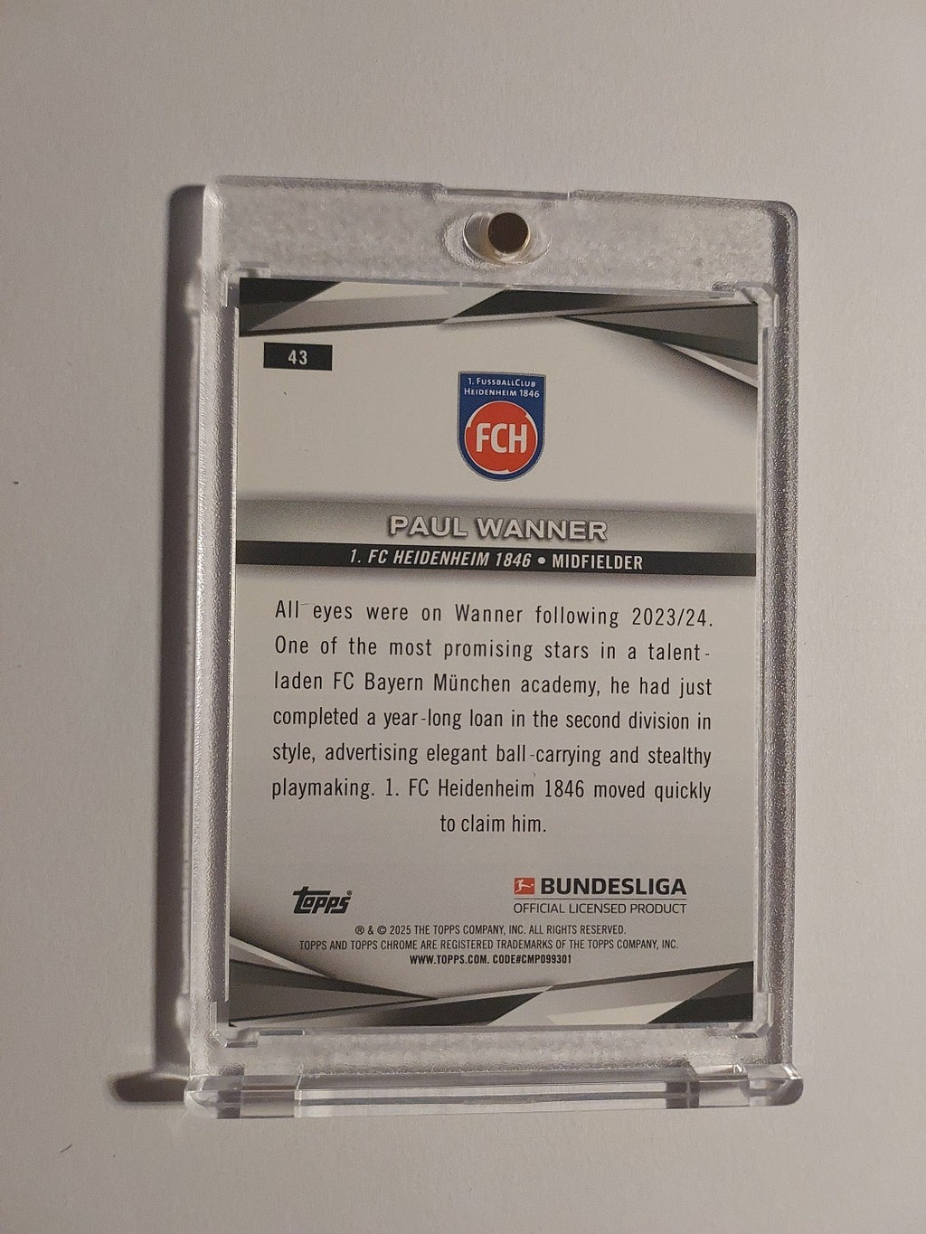 Topps Chrome Bundesliga 24-25 Paul Wanner Heidenheim Nummeriert 101/150 Parallel – Bild 2