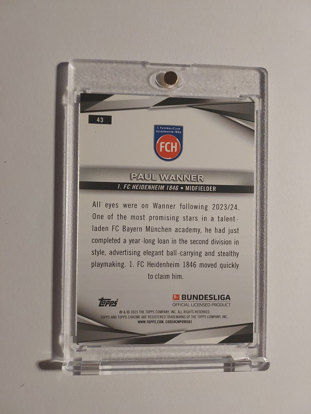Topps Chrome Bundesliga 24-25 Paul Wanner Heidenheim Nummeriert 101/150 Parallel – Bild 2