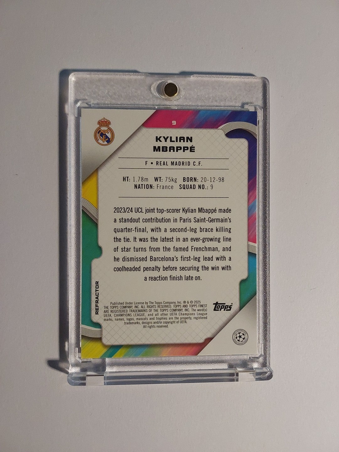 Topps Finest 2024-25 Kylian Mbappé Real Madrid Parallel Refractor Insert Rare – Bild 2