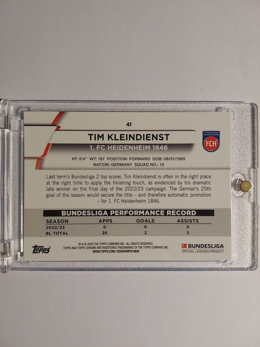 Topps Chrome Bundesliga 2023-24 Tim Kleindienst Heidenheim Parallel Refractor – Bild 2