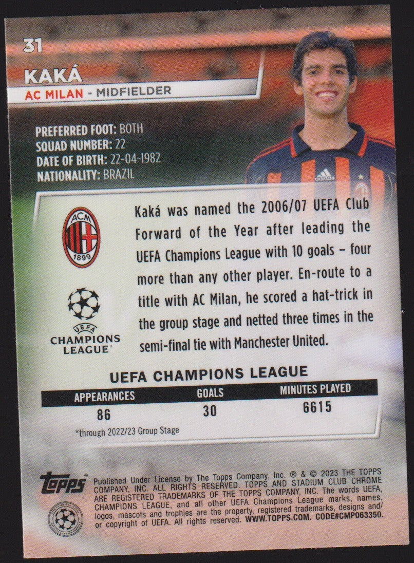 Topps Stadium Club Chrome 2022-23 Kaká AC Milan Parallel Rare – Bild 2
