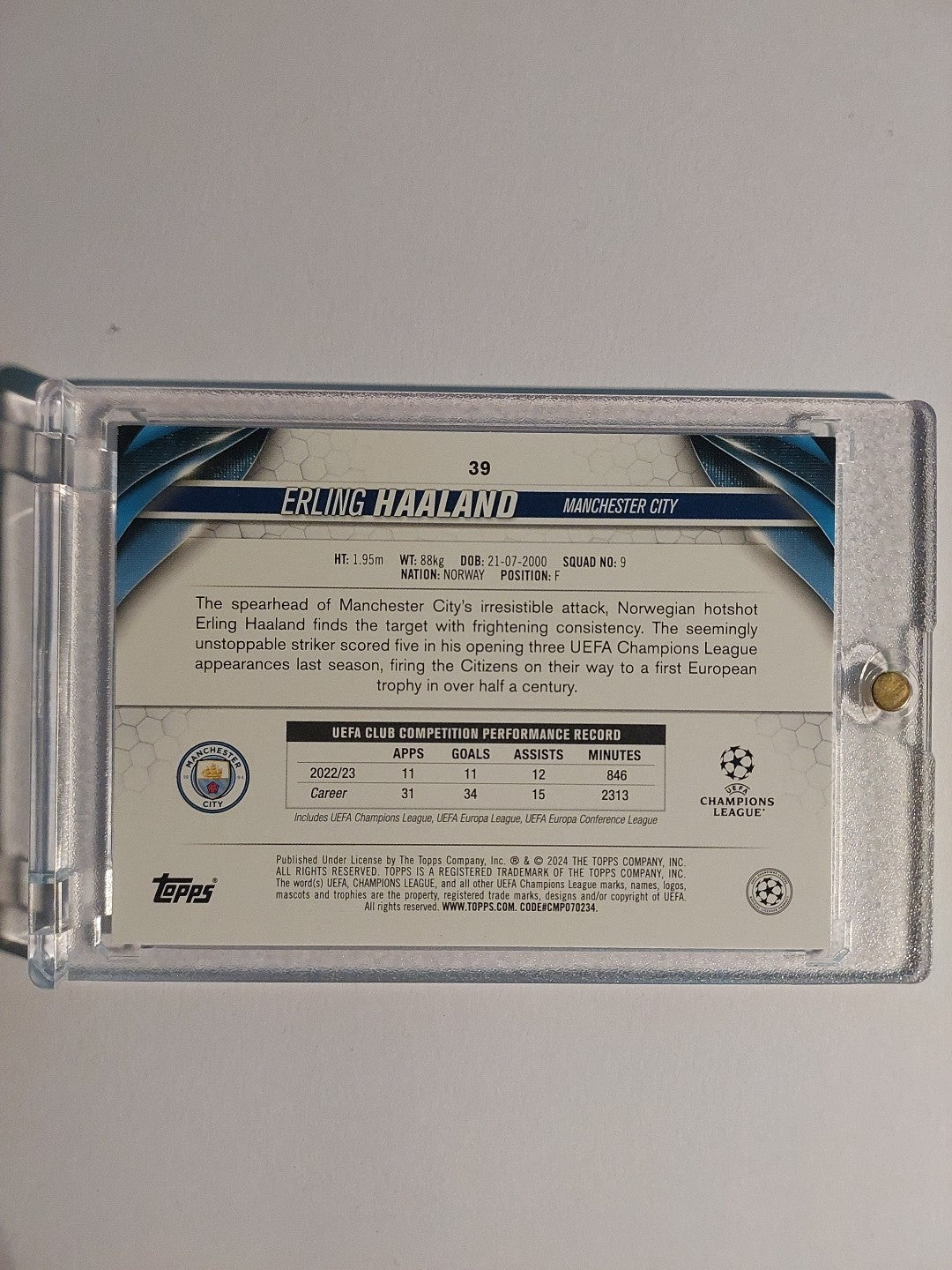 Topps UCC 2023-24 Erling Haaland Manchester City Parallel Ultra Rare Hit – Bild 2