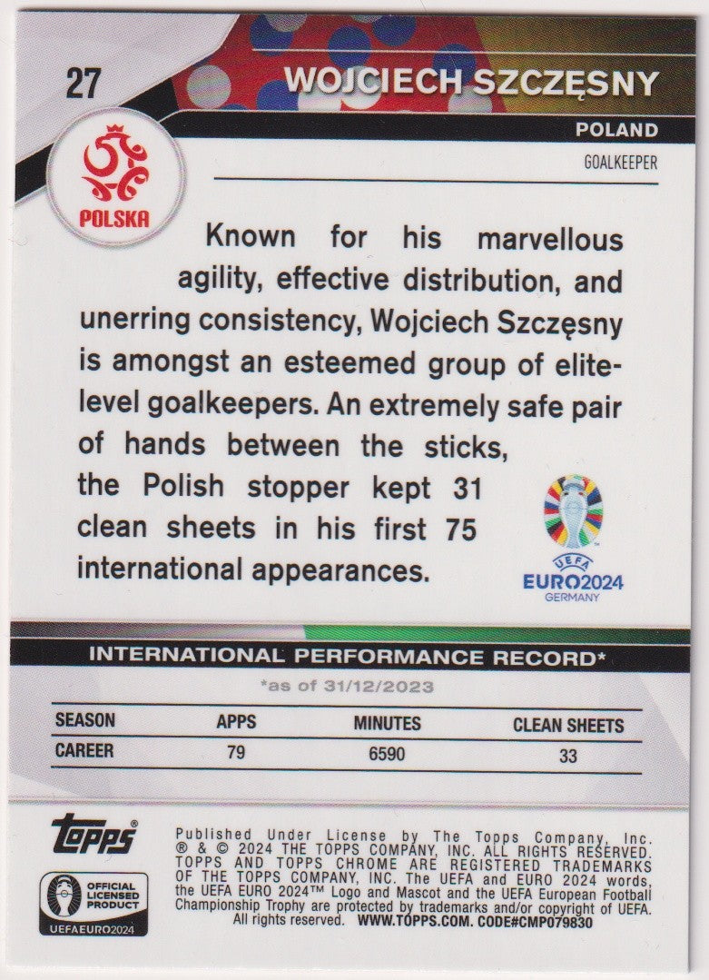 Topps Chrome 2024-25 Wojciech Szczesny Poland Parallel Rare – Bild 2