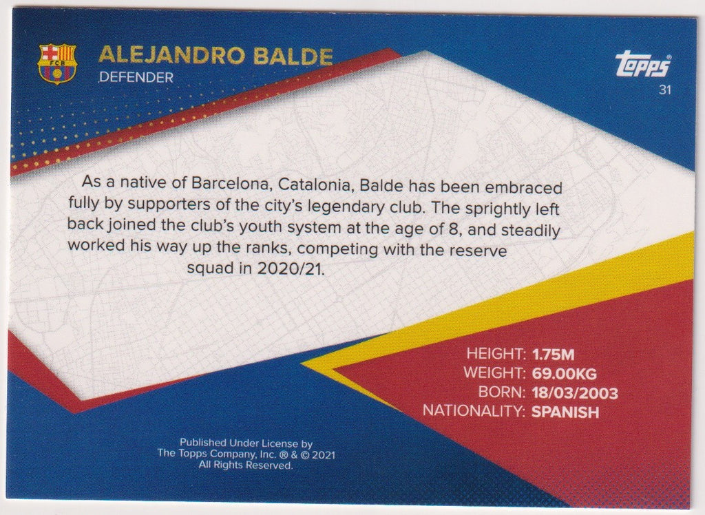 Topps 2021-22 Alejandro Balde Rookie FC Barcelona Parallel Rare – Bild 2