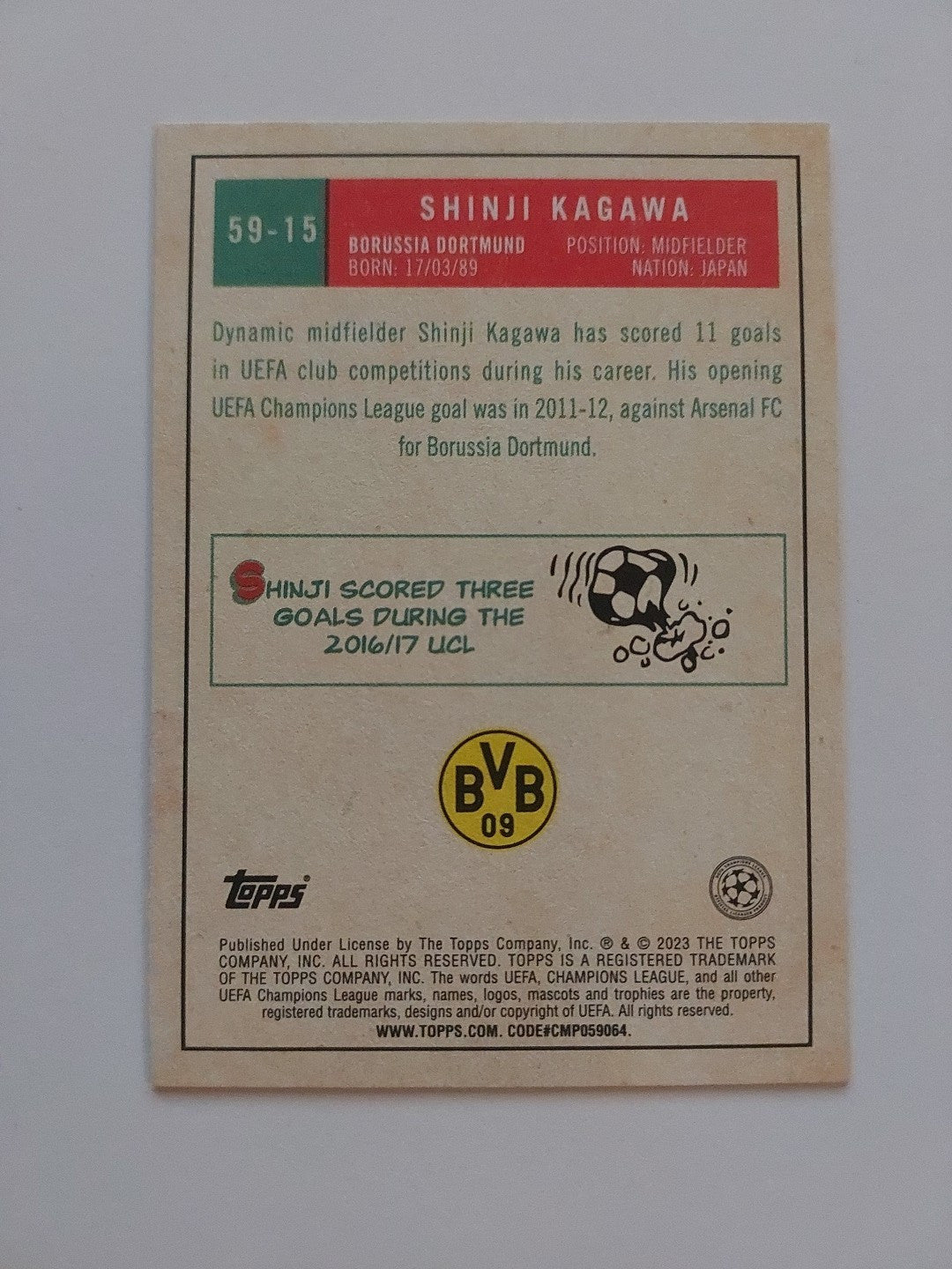 Topps Shinji Kagawa Retro 2023 Borussia Dortmund Champions League – Bild 2