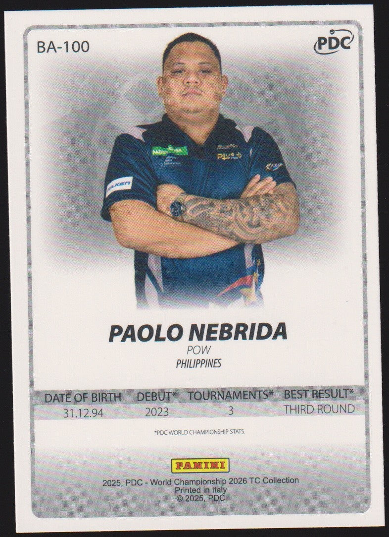 Panini PDC World Championship 2026 Paolo Nebrida "POW" Refractor Parallel – Bild 2