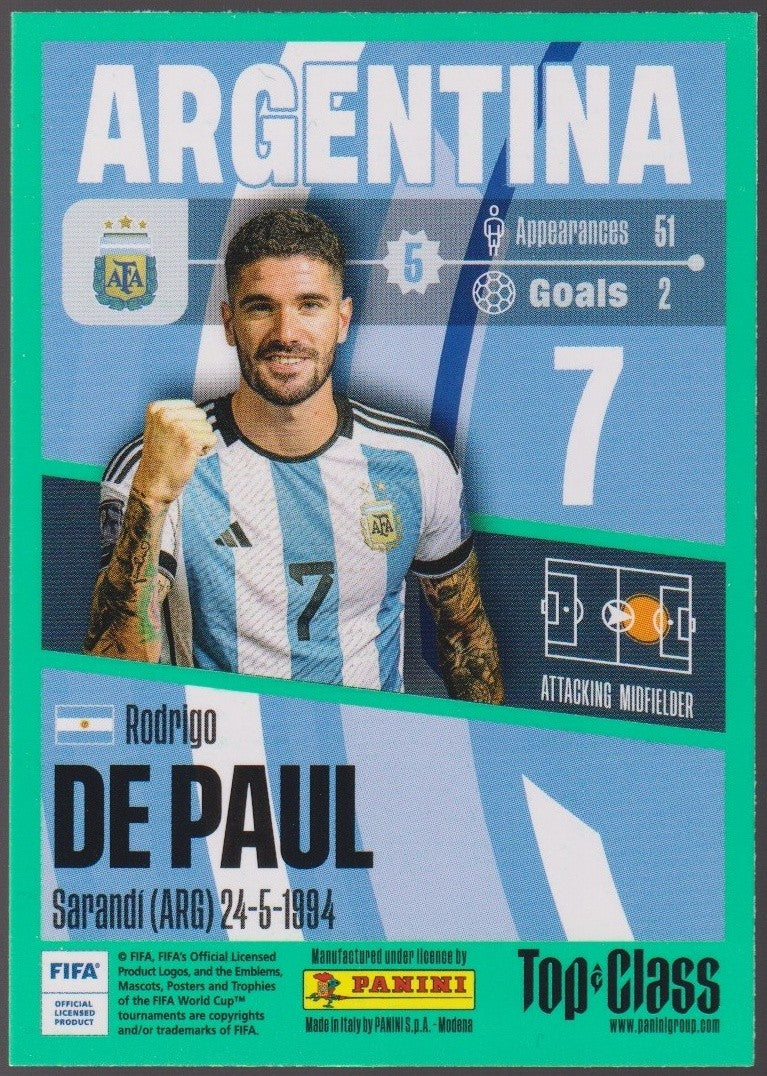 Panini Top Class 2022-23 Rodrigo De Paul Argentina Parallel Rare #64 – Bild 2