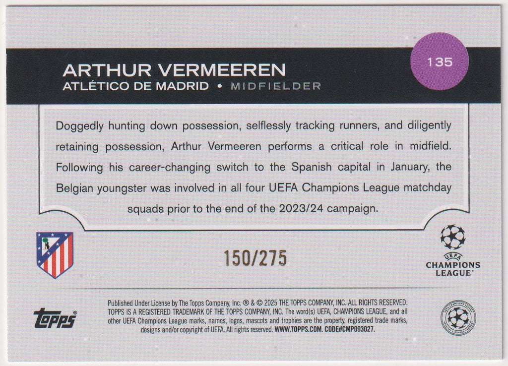 Topps 2023-24 Arthur Vermeeren Rookie Atlético de Madrid Future Stars Parallel – Bild 2