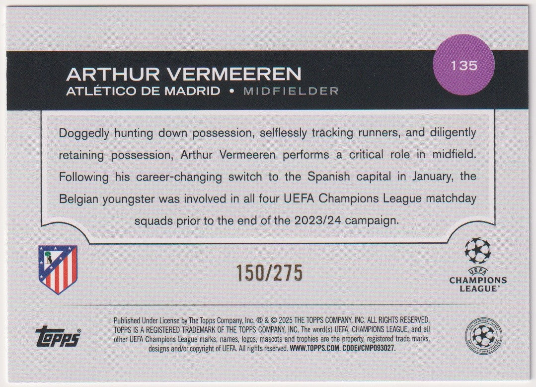 Topps 2023-24 Arthur Vermeeren Rookie Atlético de Madrid Future Stars Parallel – Bild 2