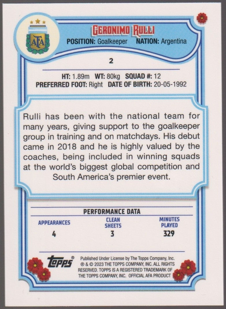 Topps 2023-24 Geronimo Rulli Argentina Parallel Rare #12 – Bild 2