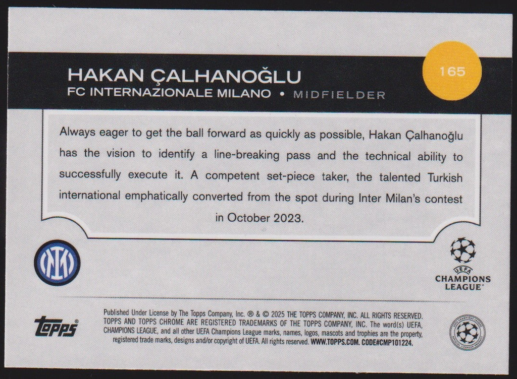 Topps Chrome 2024-25 Hakan Calhanoglu FC Internazionale Milano Parallel Nr. 165 – Bild 2