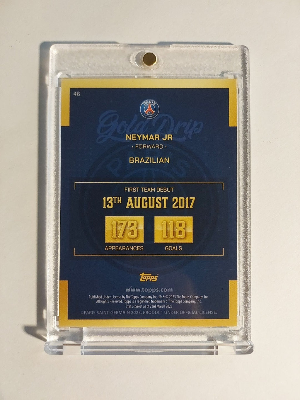 Topps Paris Saint-Germain 2022-23 Neymar Jr Gold Drip Parallel Insert Rare Hit – Bild 2