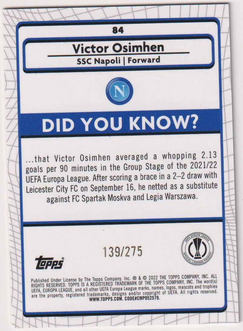 Topps Merlin 2021-22 Victor Osimhen SSC Napoli Europa League Parallel 139/275 84 – Bild 2