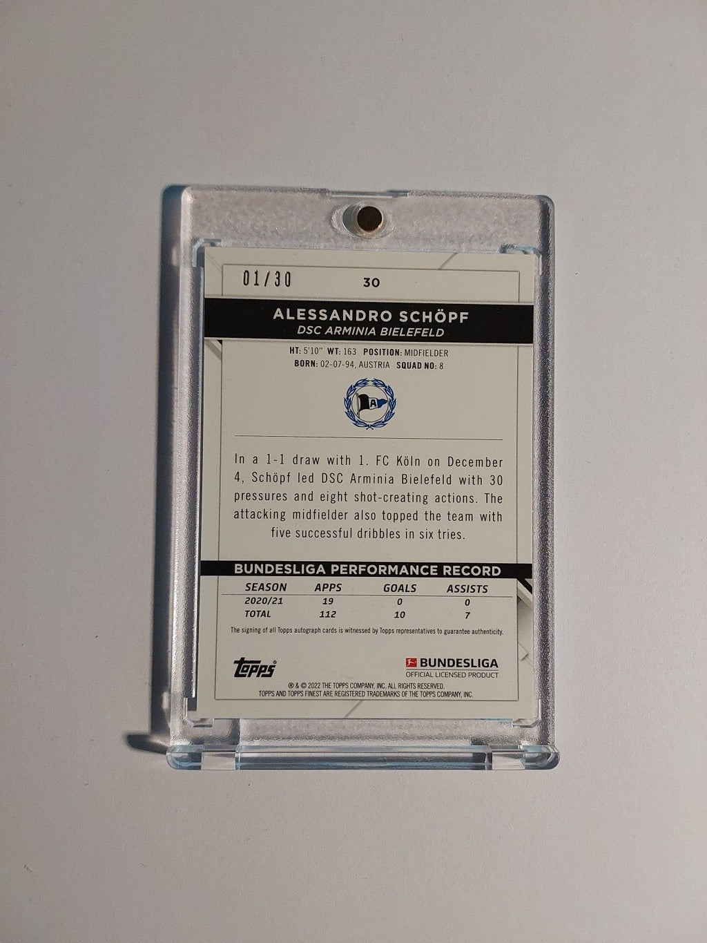 Topps Finest Bundesliga 2021-22 Alessandro Schöpf Auto Bielefeld Parallel 1/30 – Bild 2