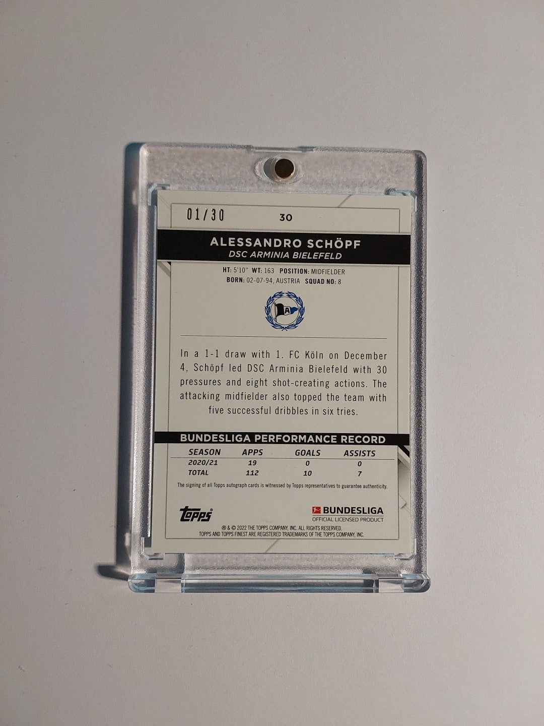Topps Finest Bundesliga 2021-22 Alessandro Schöpf Auto Bielefeld Parallel 1/30 – Bild 2