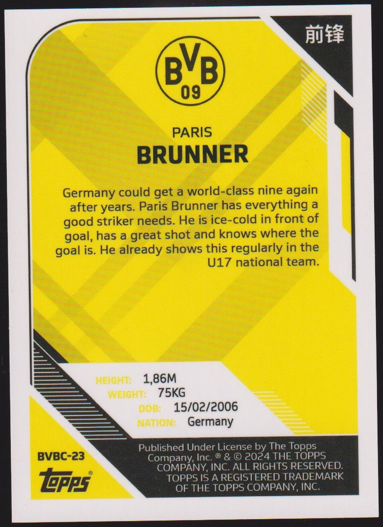 Topps Borussia Dortmund 2023-24 Paris Brunner Rookie BVB 09 Parallel Rare – Bild 2