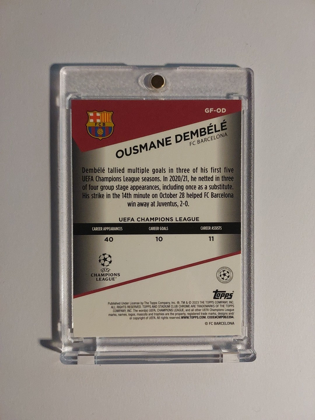 Topps Stadium Club 2022-23 Ousmane Dembele Barcelona Parallel Refractor Insert – Bild 2