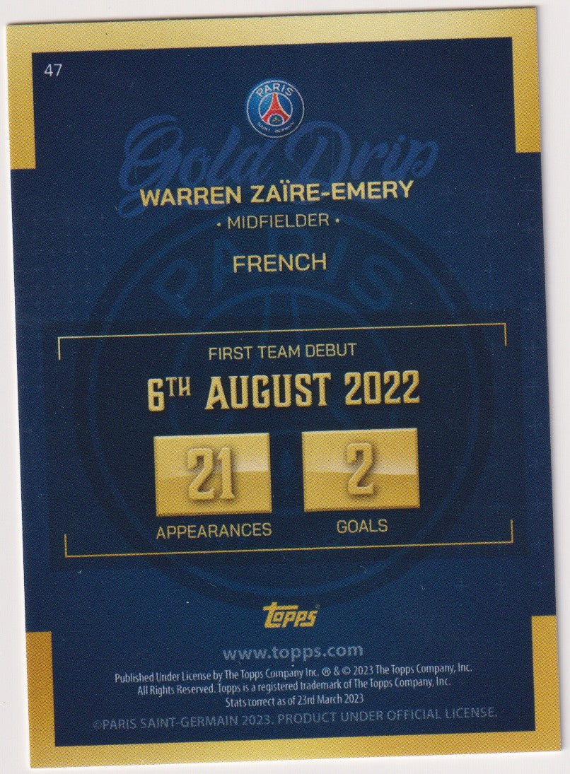Topps Gold Drip 2023-24 Warren Zaire-Emery Rookie Paris Saint-Germain Parallel – Bild 2